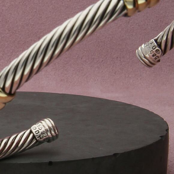 david yurman sterling silver & 14k gold classic cable cuff bracelet size 6.5in - Picture 3 of 3
